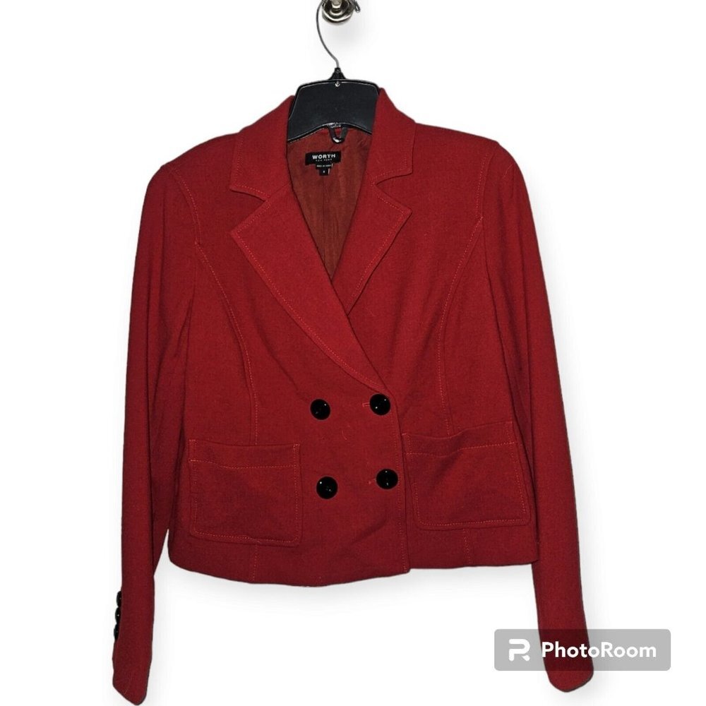 Worth Red Double Breasted Wool Blazer With Pockets Size 2